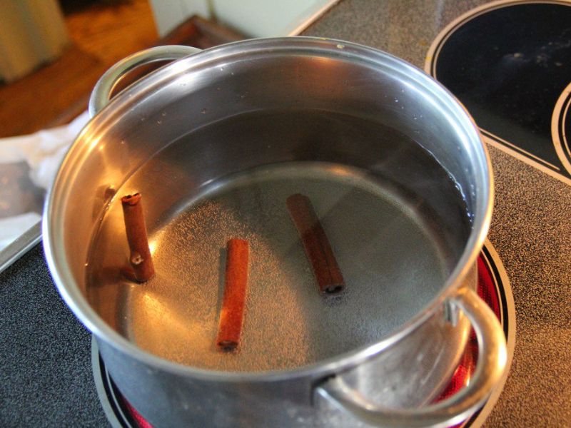 Añade las especias a la olla con agua para la receta de arroz con leche