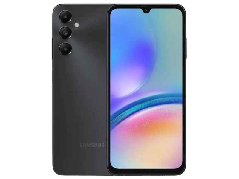 Samsung Galaxy A05s nuevamente en color negro, mostrando su diseño elegante.